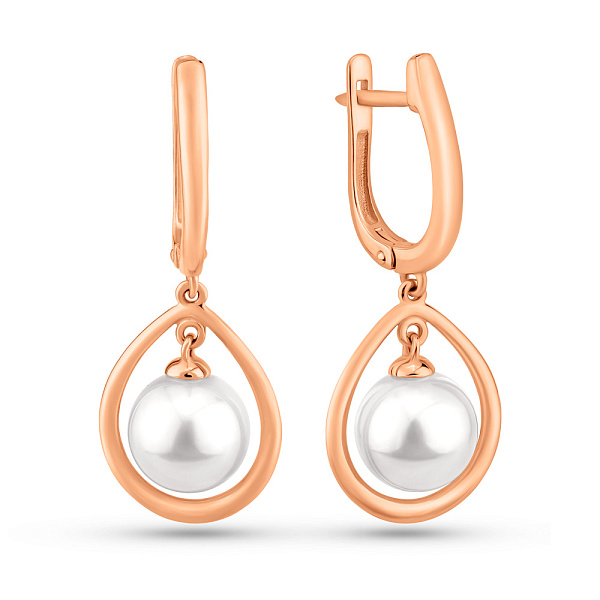 Золотые серьги-подвески с жемчугом (арт. 2108228101) – изображение 1