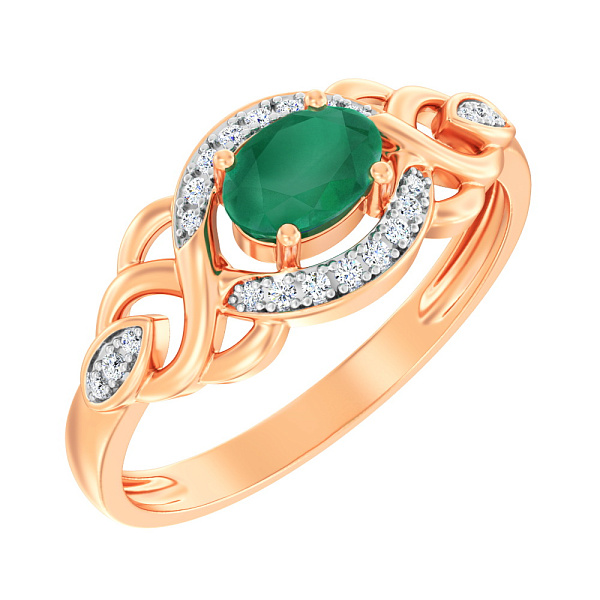 Золотое кольцо с изумрудом и бриллиантами (арт. К011049и) – изображение 1