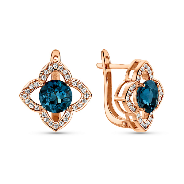 Золоті сережки з топазом і фіанітами (арт. 111479Пл) – зображення 1