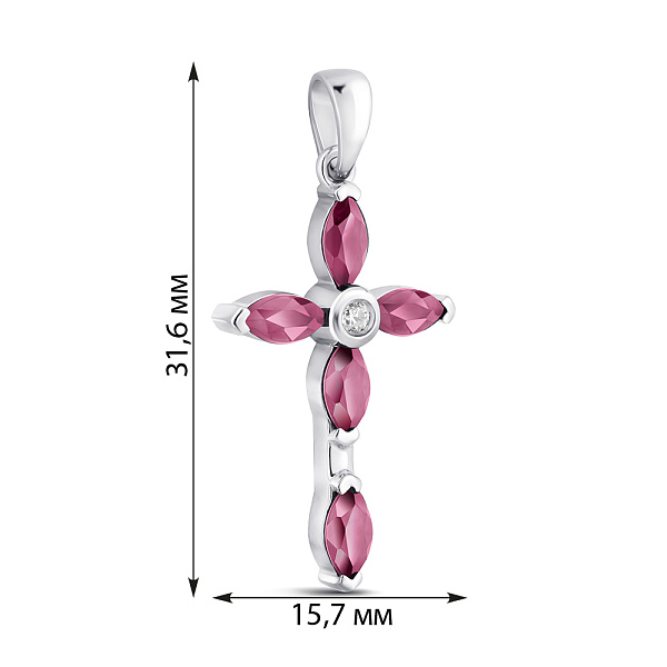 Декоративний срібний хрест з рубінами і фіанітом (арт. 7503/2194002Р) – зображення 2