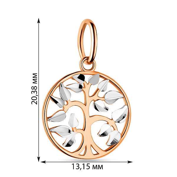 Подвес из красного золота "Дерево" с родированием (арт. 424415р) – изображение 2