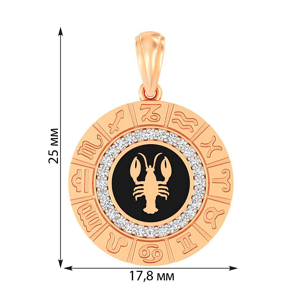 Подвес из красного золота "Рак" с эмалью и фианитами (арт. 440681ечрк) – изображение 5