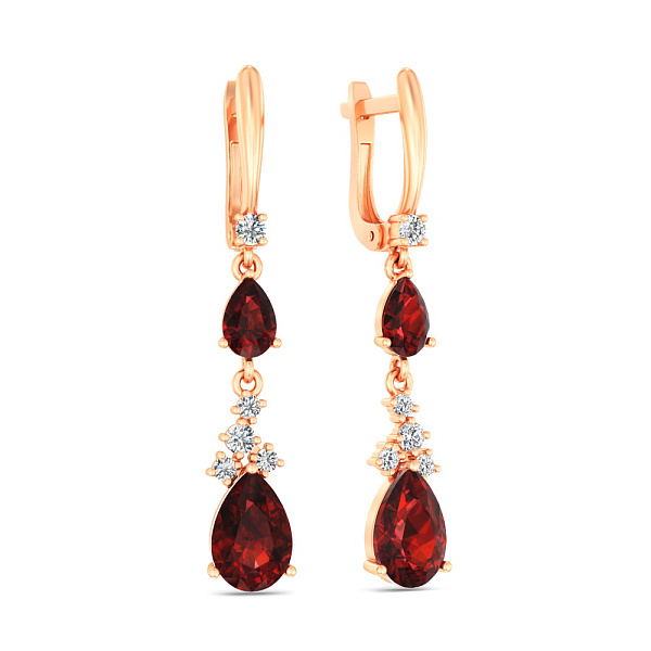 Золотые серьги подвески с гранатом и фианитами (арт. 111119Пкф) – изображение 1