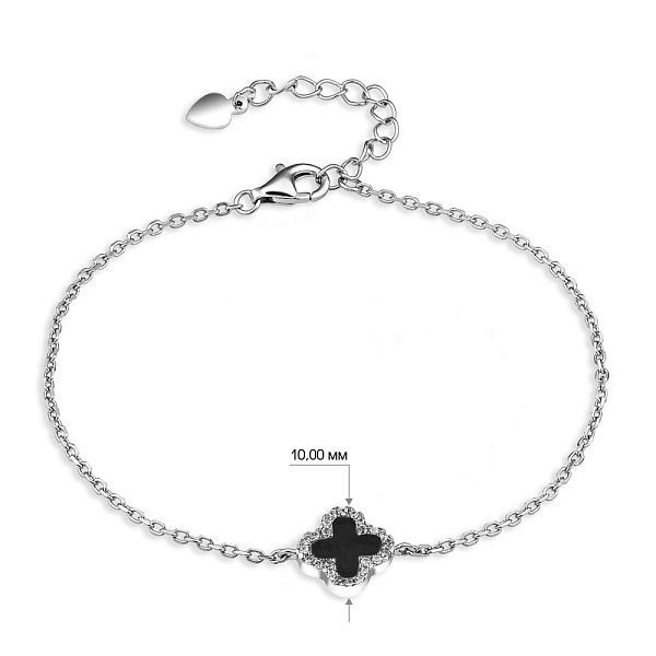 Серебряный браслет "Клевер" с ониксом и фианитами (арт. 7509/934/10о) – изображение 2