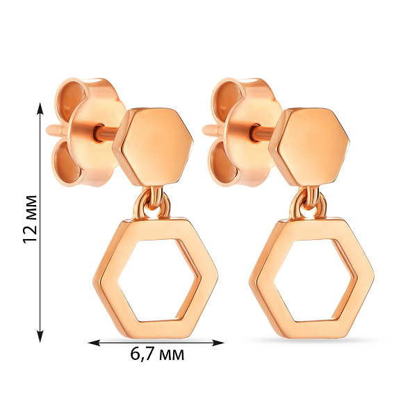 Сережки-пусеты из красного золота (арт. 107345) – изображение 2