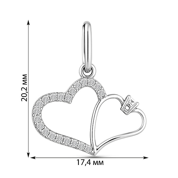 Золотая подвеска Два сердца с фианитами (арт. 422729б) – изображение 3