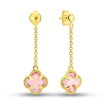 Серьги-подвески из желтого золота с розовыми фианитами (арт. 1091794жр)