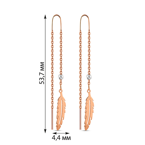 Серьги протяжки из комбинированного золота Перо (арт. 1091207кб) – изображение 3