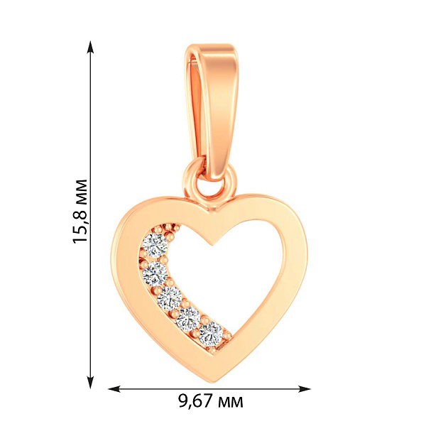 Підвіс золотий "Серце" з доріжкою з фіанітів (арт. 440710) – зображення 3