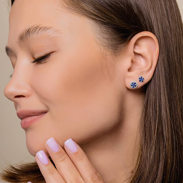 Золотые пусеты с сапфирами и бриллиантами (арт. С341651010бс) – изображение 3