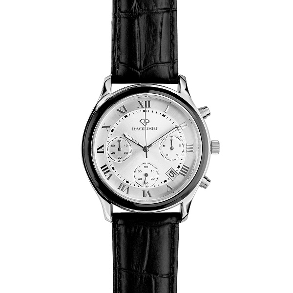 Масивний срібний годинник  зі шкіряним ремінцем (арт. 7526/324сркмчч) – зображення 2