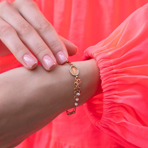 Золотой браслет с жемчугом и двусторонним крестиком (арт. 322377прлб) – изображение 3