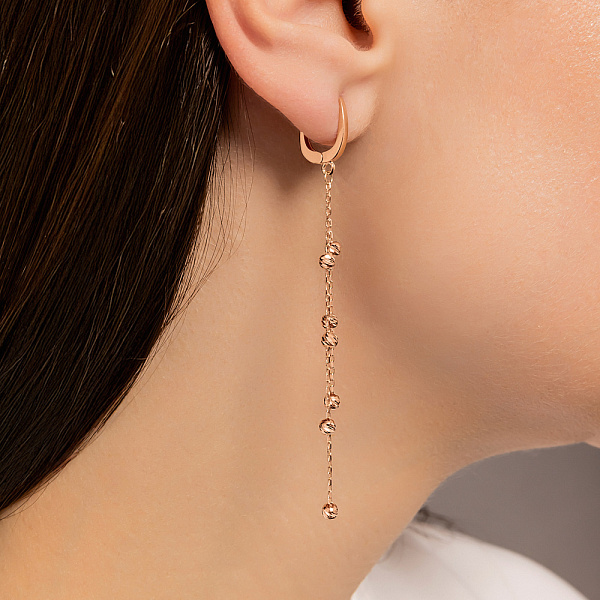 Сережки-підвіски з червоного золота (арт. 107628) – зображення 3