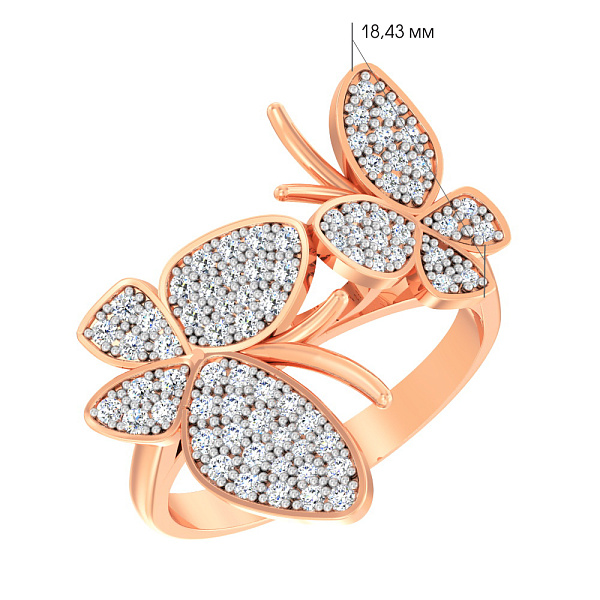 Золота каблучка «Метелики» з фіанітами (арт. 140464) – зображення 2