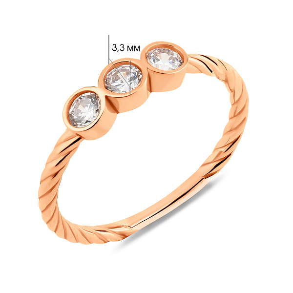 Золота каблучка з трьома фіанітами (арт. 155607) – зображення 3