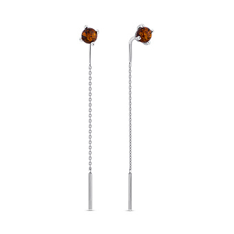 Серьги-протяжки из серебра с янтарем (арт. 7502/895ЯС)