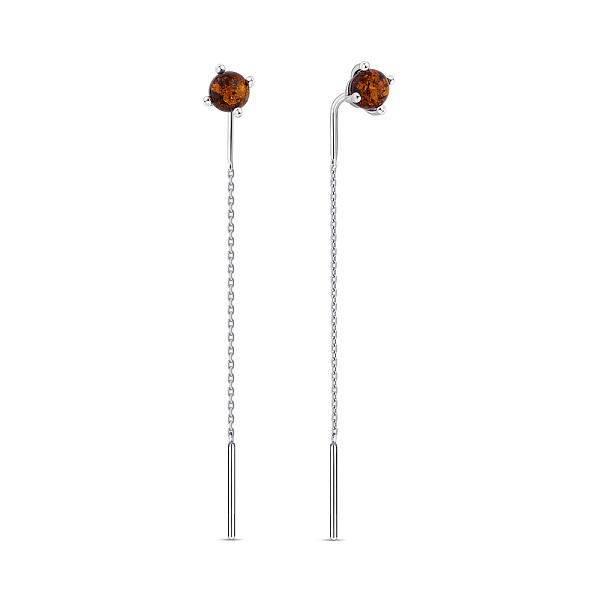 Серьги-протяжки из серебра с янтарем (арт. 7502/895ЯС) – изображение 1