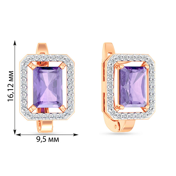 Сережки из красного золота с аметистом и фианитами (арт. 111117Па) – изображение 2