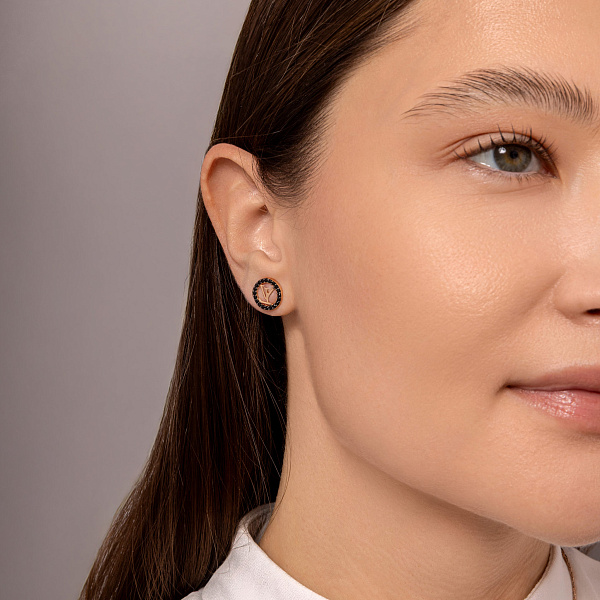 Серьги-пусеты из красного золота с черными фианитами (арт. 1091055ч) – изображение 3