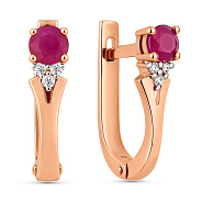 Золотые серьги с рубином и бриллиантами (арт. С011063р)