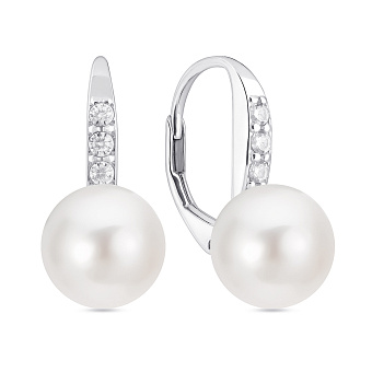 Серебряные серьги с жемчугом и фианитами (арт. 7502/9995жб)