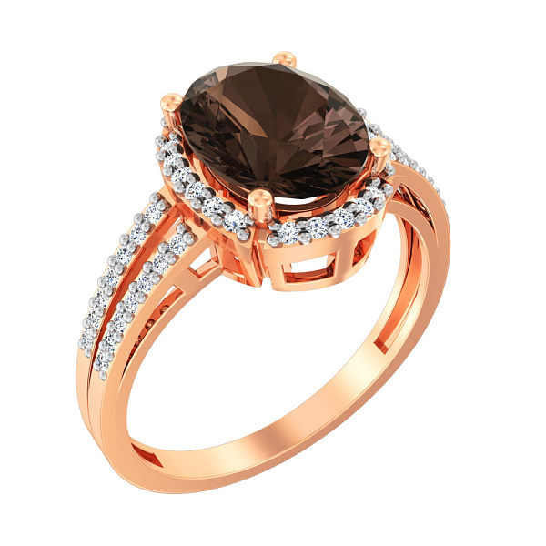 Золота каблучка з кварцом і фіанітами (арт. 140458Пкр) – зображення 1