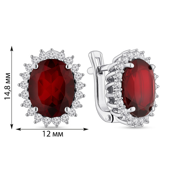 Срібні сережки з великим гранатом (арт. 7502/2191032Г) – зображення 2