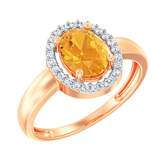 Кольцо из золота с цитрином и фианитами  (арт. 141153Пц)