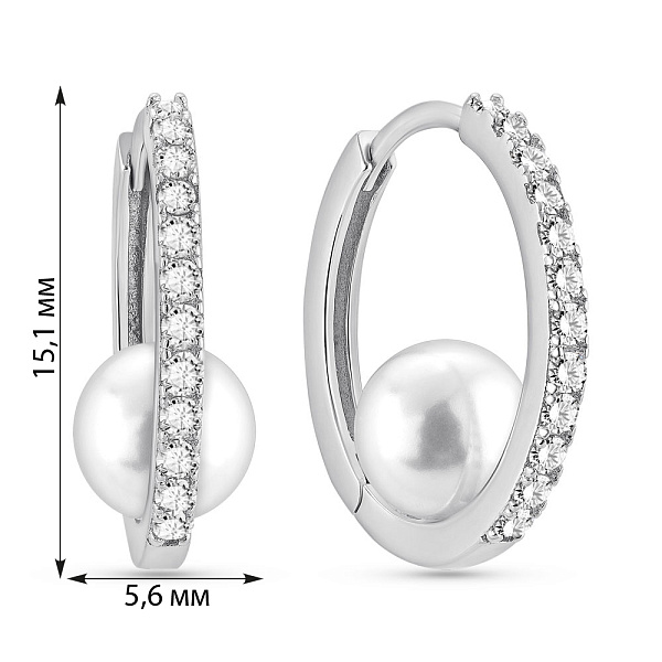 Серебряные серьги с жемчугом и фианитами (арт. 7502/9888/15жб) – изображение 2