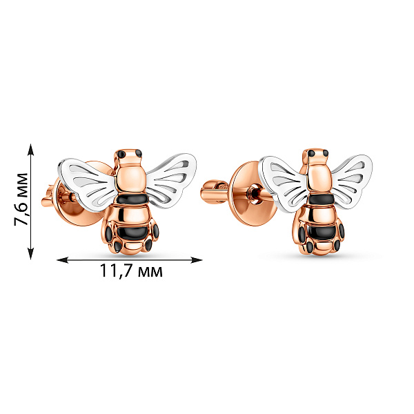 Серьги пусеты Пчела из красного золота (арт. 110385) – изображение 4
