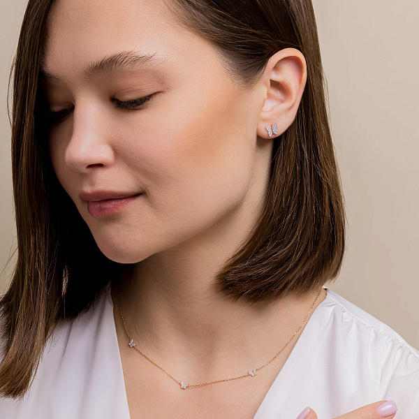 Золотое колье Бабочки с фианитами (арт. 361228) – изображение 5