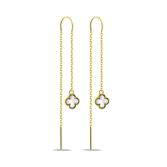 Серебряные серьги-протяжки Клевер с перламутром (арт. 7502/4538/8жп)