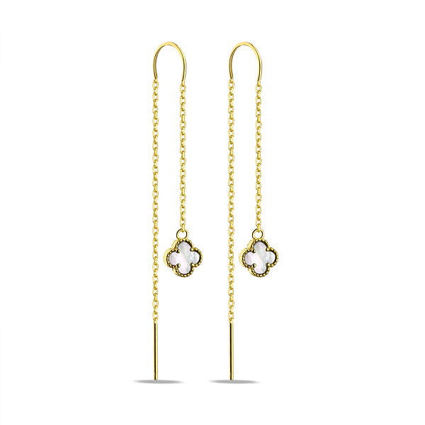 Серебряные серьги-протяжки Клевер с перламутром (арт. 7502/4538/8жп) – изображение 1