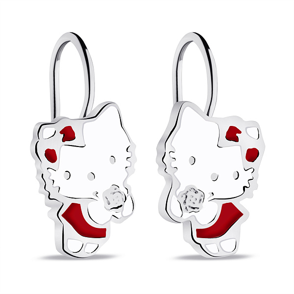 Серебряные детские серьги Kitty с эмалью (арт. 7502/9109е) – изображение 1