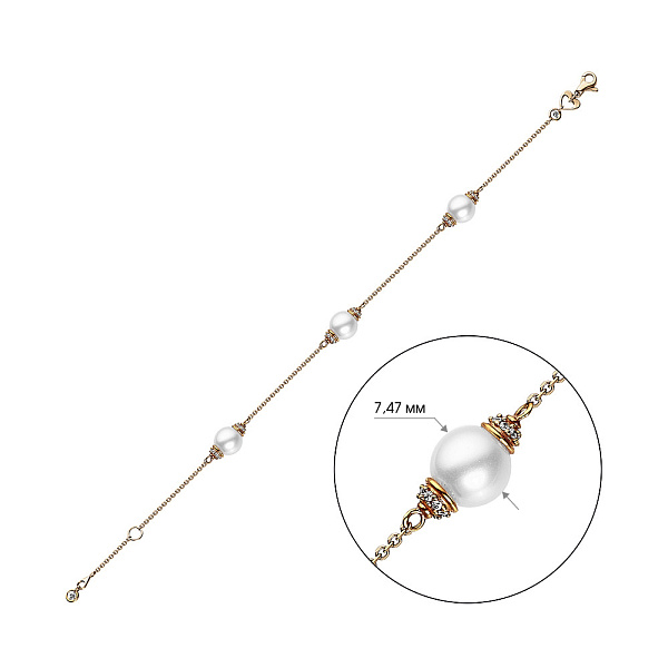 Браслет из красного золота с жемчугом и фианитами (арт. 322376) – изображение 2