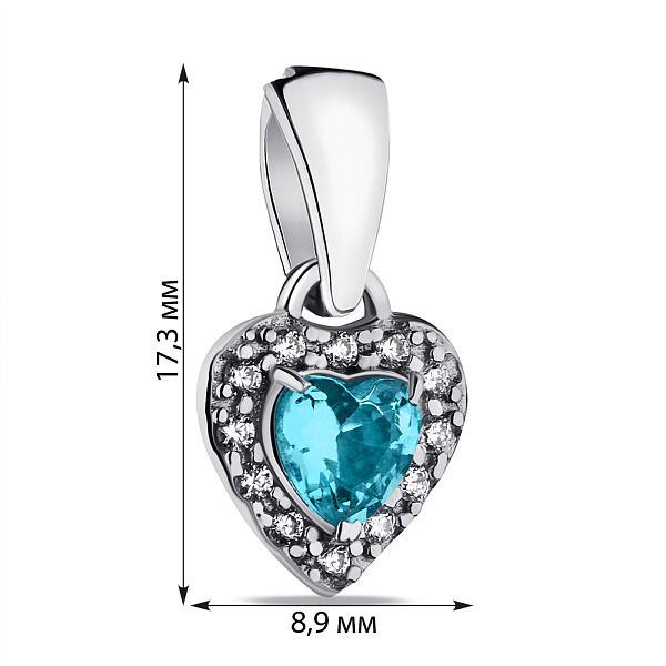 Срібна підвіска Сердечко з альпінітом і фіанітами (арт. 7503/А027агпю) – зображення 2