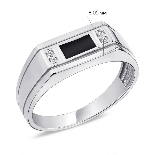 Срібна печатка з фіанітами і емаллю (арт. 7506/1647реч) – зображення 2