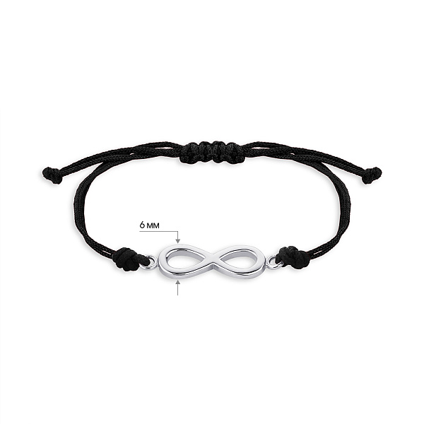Браслет на чорній нитці Нескінченність зі срібною вставкою (арт. 7309/4475) – зображення 2
