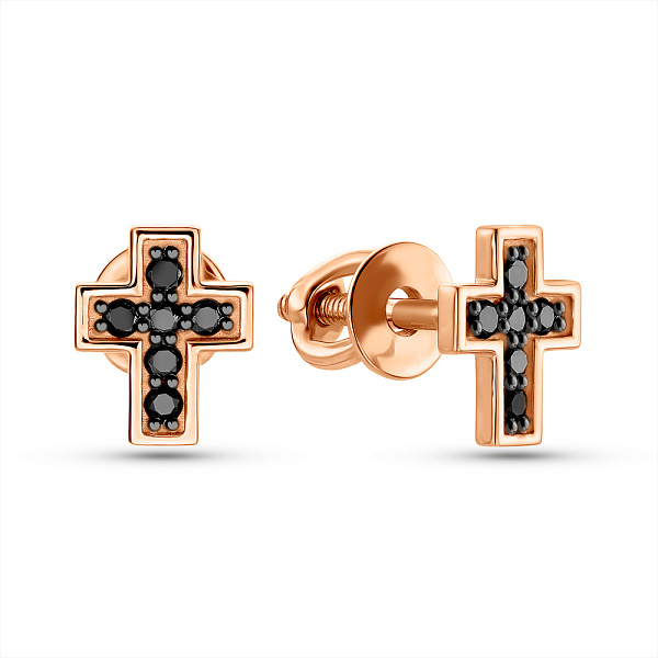 Золотые пусеты Крестики с бриллиантами (арт. Т011624010ч) – изображение 1