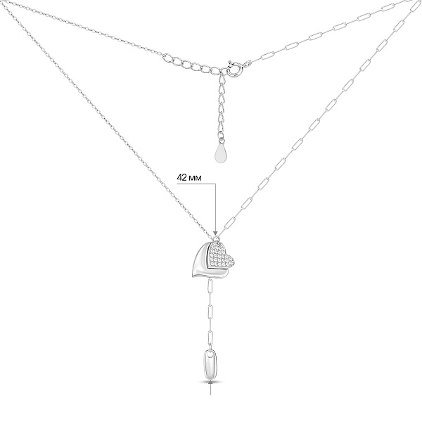 Серебряное колье с подвеской сердечка с фианитами (арт. 7507/2609) – изображение 2