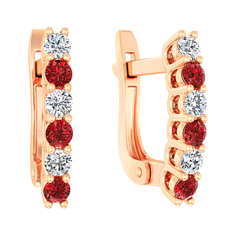 Фото Золоті сережки в червоному кольорі металу з фіанітами (арт. 111047к)