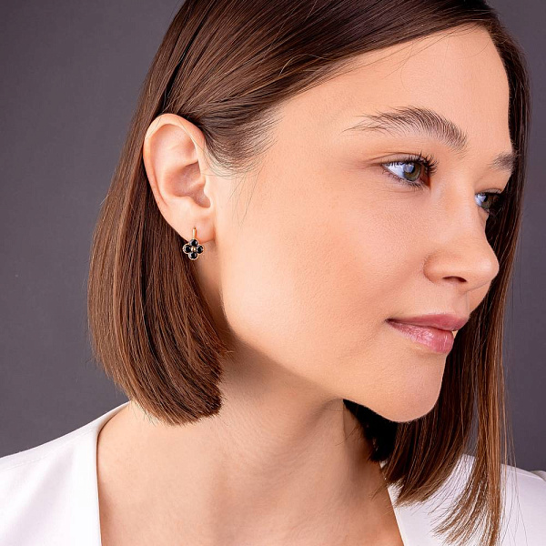 Золотые серьги с черными фианитами (арт. 111246ч) – изображение 3