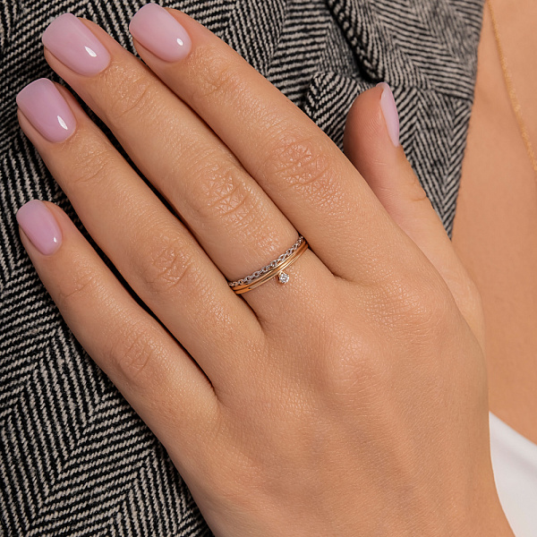 Кольцо Звенья из золота с одним фианитом (арт. 140951) – изображение 2