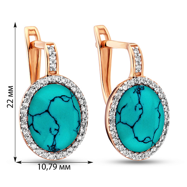 Золотые серьги с бирюзой и фианитами (арт. 110427ПюГ) – изображение 2