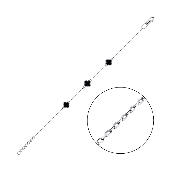 Серебряный браслет Клевер с ониксом (арт. 7509/632/6обрп) – изображение 1