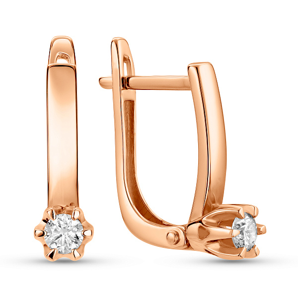 Золоті сережки в червоному кольорі металу з діамантами (арт. С011003015) – зображення 1