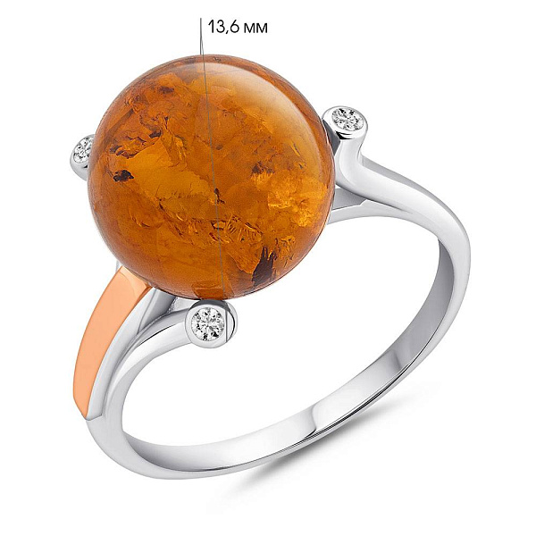 Срібна каблучка з бурштином та фіанітами (арт. 7201/563ЯК) – зображення 2