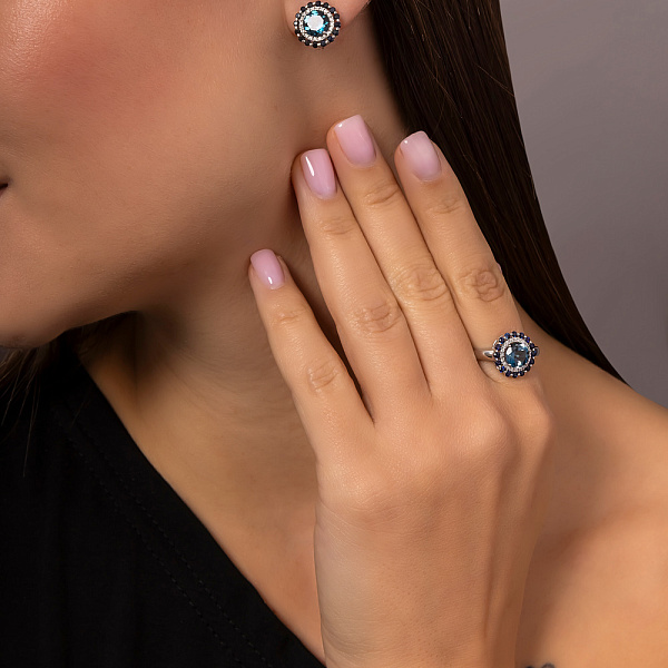 Каблучка золота з діамантами та дорогоцінним камінням (арт. К011143Пблс) – зображення 4