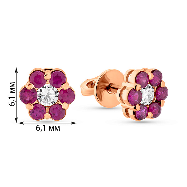 Золотые серьги пусеты с рубином и бриллиантами (арт. Т011634р) – изображение 3
