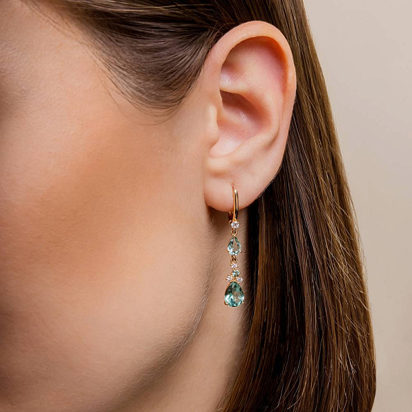 Сережки золотые с зеленым кварцем и фианитами (арт. 111119Псзф) – изображение 2